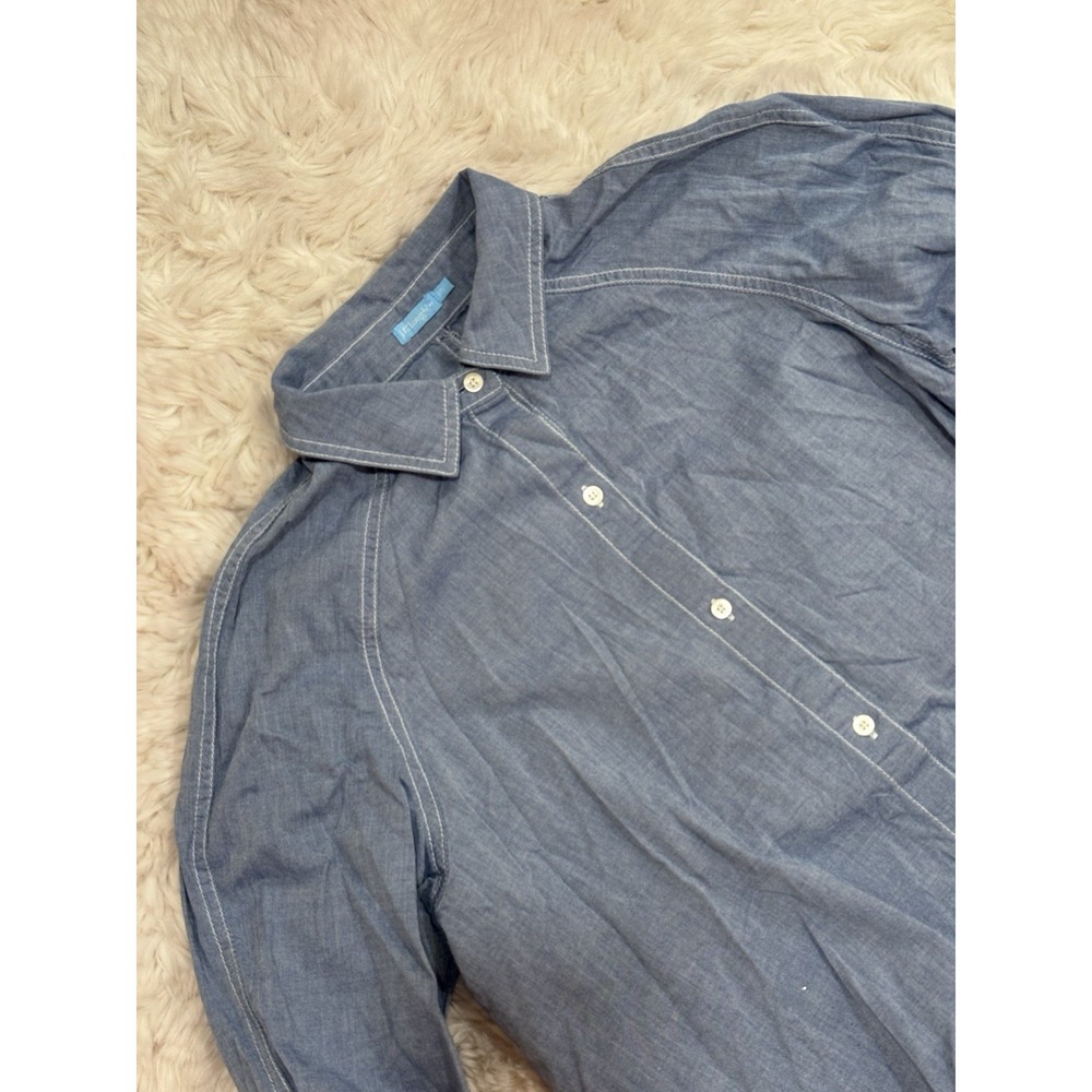 J. McLaughlin S Button Down Shirt Women's Blue 100% Cotton Long Sleeve